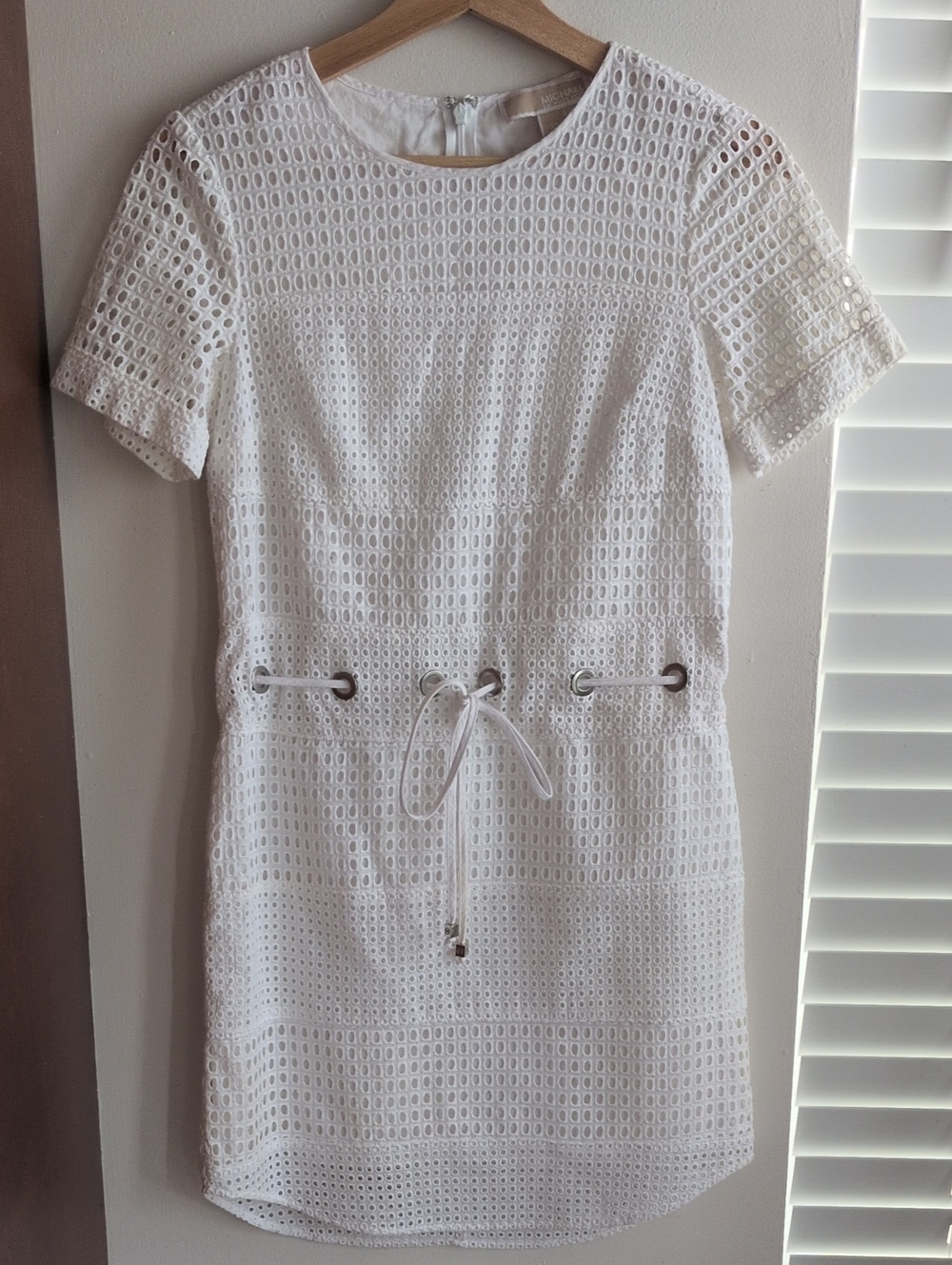 Michael Kors White Eyelet Drawstring Short Dress